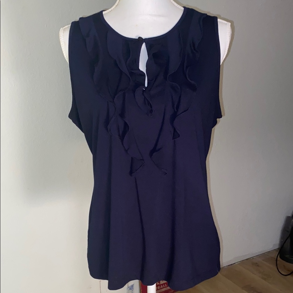 Chaps Navy Blue Ruffle Sleeveless Top